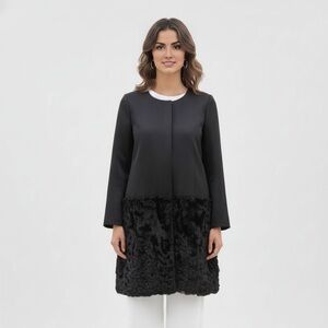 Maximilian Bloomingdales fur trim black cashmere blend coat L